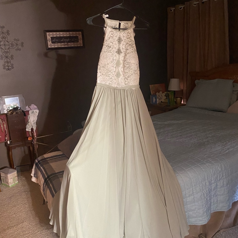 Celadon/sage formal bridesmaid Great shape beautiful dress Size 14 JJs house